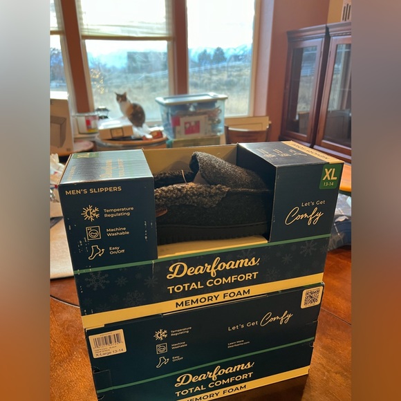 NEW Dearfoams Men's Total Comfort Memory Foam Slippers - SIZE XL 13-14 Gray - Picture 1 of 4